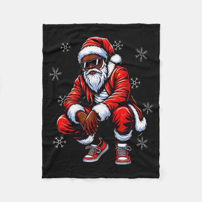 African American Christmas Pajama Xmas Afro Santa  Fleece Blanket (Front)
