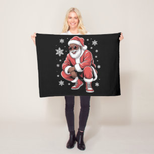 African American Christmas Pajama Xmas Afro Santa Fleece Blanket