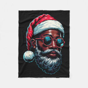 African American Christmas Pajama Xmas Afro Santa Fleece Blanket