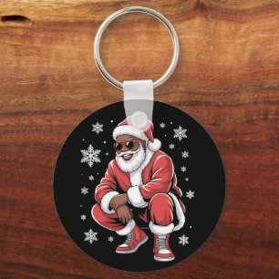 African American Christmas Pajama Xmas Afro Santa  Key Ring