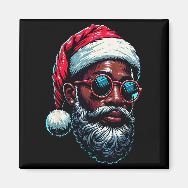 African American Christmas Pajama Xmas Afro Santa  Magnet (Front)