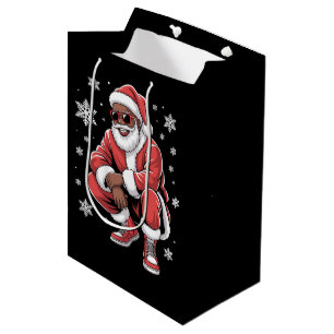 African American Christmas Pajama Xmas Afro Santa  Medium Gift Bag