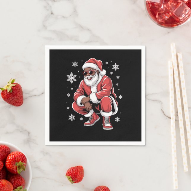 African American Christmas Pajama Xmas Afro Santa  Napkin (Insitu)