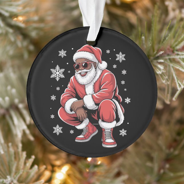 African American Christmas Pajama Xmas Afro Santa  Ornament (Tree)