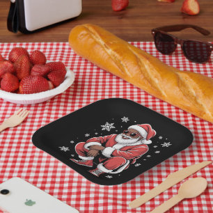 African American Christmas Pajama Xmas Afro Santa Paper Plate