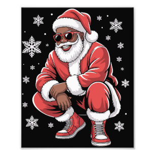 African American Christmas Pajama Xmas Afro Santa  Photo Print