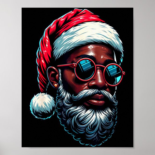 African American Christmas Pajama Xmas Afro Santa  Poster (Front)