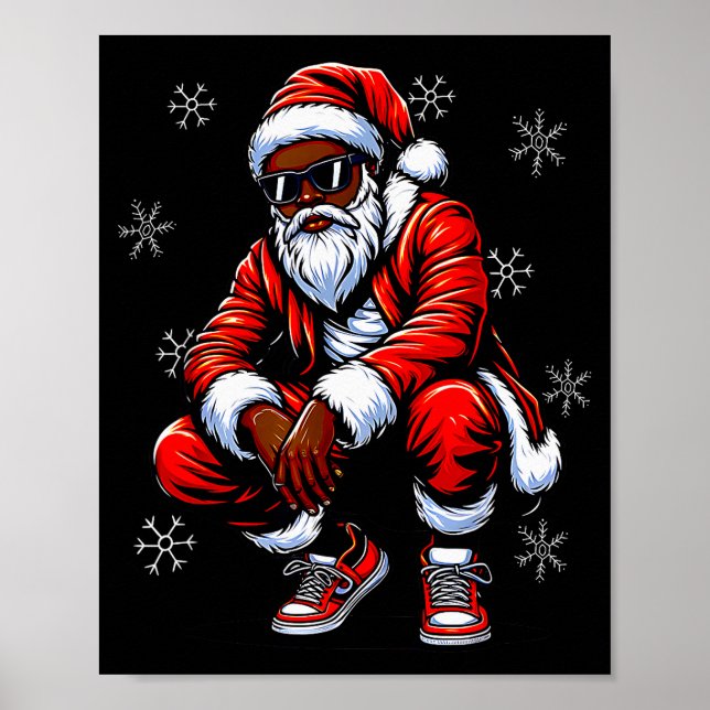 African American Christmas Pajama Xmas Afro Santa  Poster (Front)