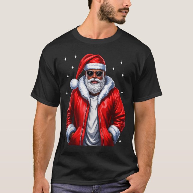 African American Christmas Pajama Xmas Afro Santa  T-Shirt (Front)