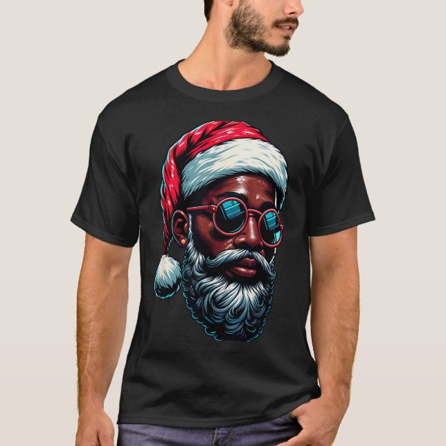 African American Christmas Pajama Xmas Afro Santa  T-Shirt (Front)