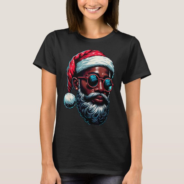 African American Christmas Pajama Xmas Afro Santa  T-Shirt (Front)