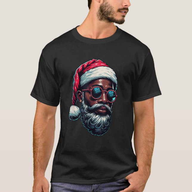 African American Christmas Pajama Xmas Afro Santa  T-Shirt (Front)