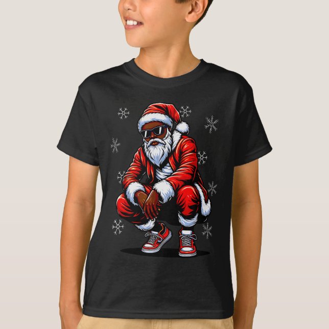 African American Christmas Pajama Xmas Afro Santa  T-Shirt (Front)