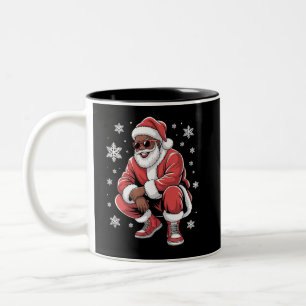 African American Christmas Pajama Xmas Afro Santa  Two-Tone Coffee Mug