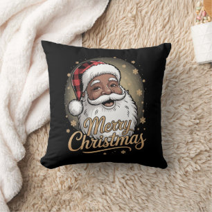 African American Christmas Pajamas Santa Claus  Cushion