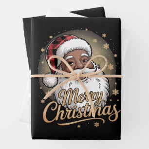 African American Christmas Pajamas Santa Claus  Wrapping Paper Sheet
