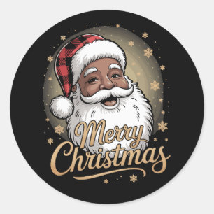 African American Christmas Pyjamas Santa Claus  Classic Round Sticker