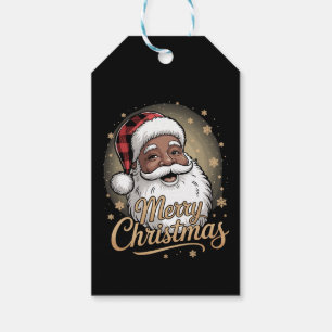 African American Christmas Pyjamas Santa Claus Gift Tags