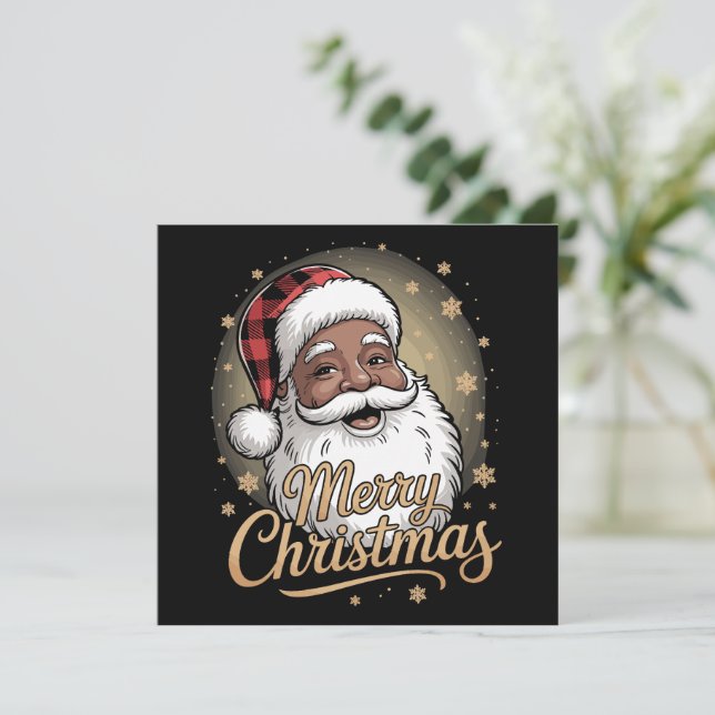 African American Christmas Pyjamas Santa Claus  Holiday Card (Standing Front)