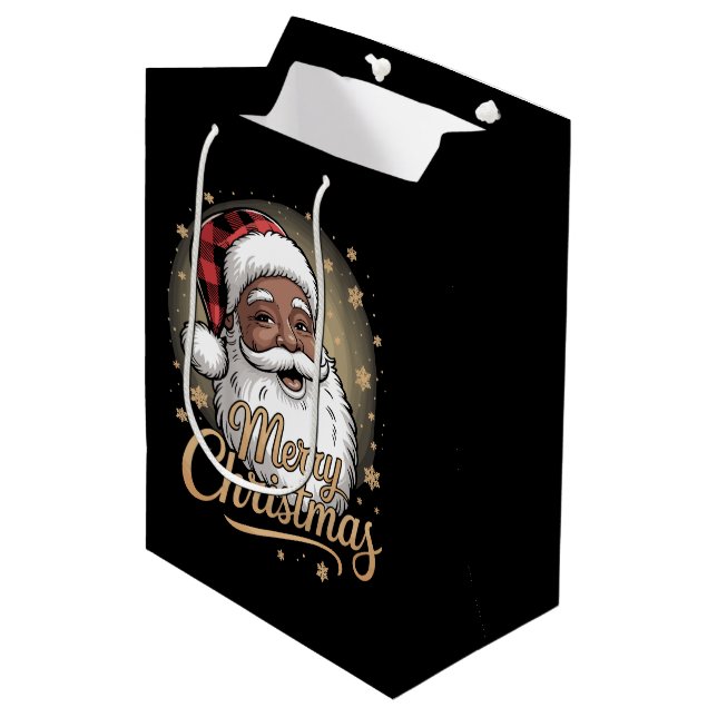 African American Christmas Pyjamas Santa Claus  Medium Gift Bag (Front Angled)