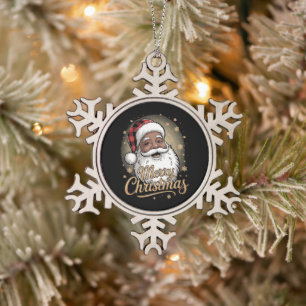 African American Christmas Pyjamas Santa Claus  Snowflake Pewter Christmas Ornament