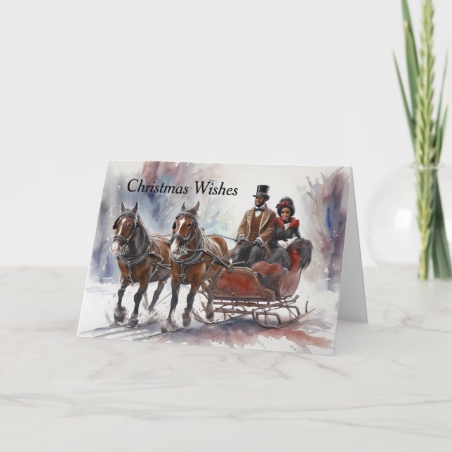 African American Christmas Sleigh Ride Holiday Card (Front)