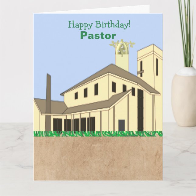 African American Church Bldg Pastor's Birthday Card (Front)
