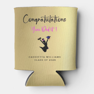 African American Congrats Gold Graduation Party Can Cooler