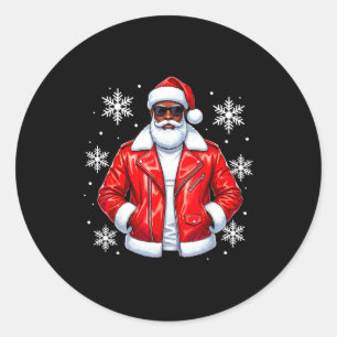 African American Cool Santa Claus Christmas Pajama Classic Round Sticker