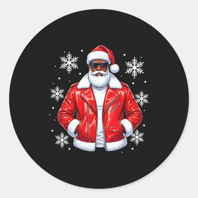 African American Cool Santa Claus Christmas Pajama Classic Round Sticker (Front)