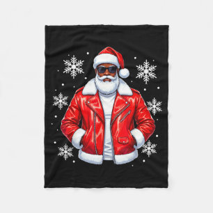 African American Cool Santa Claus Christmas Pajama Fleece Blanket