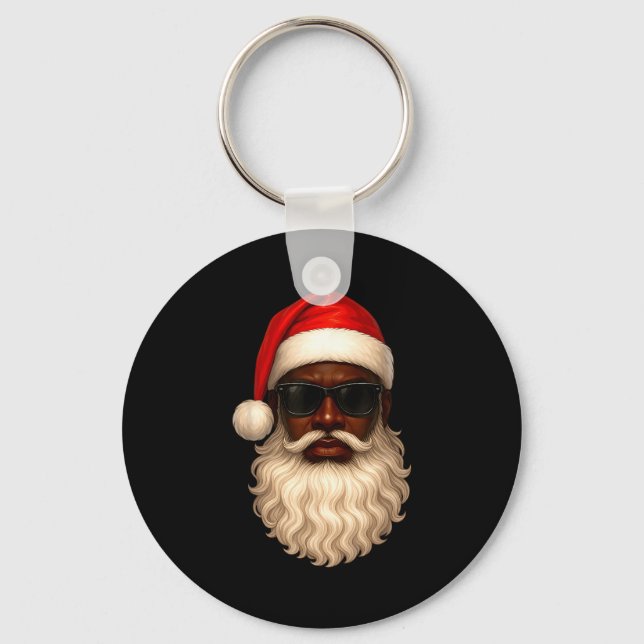 African American Cool Santa Claus Christmas Pajama Key Ring (Front)