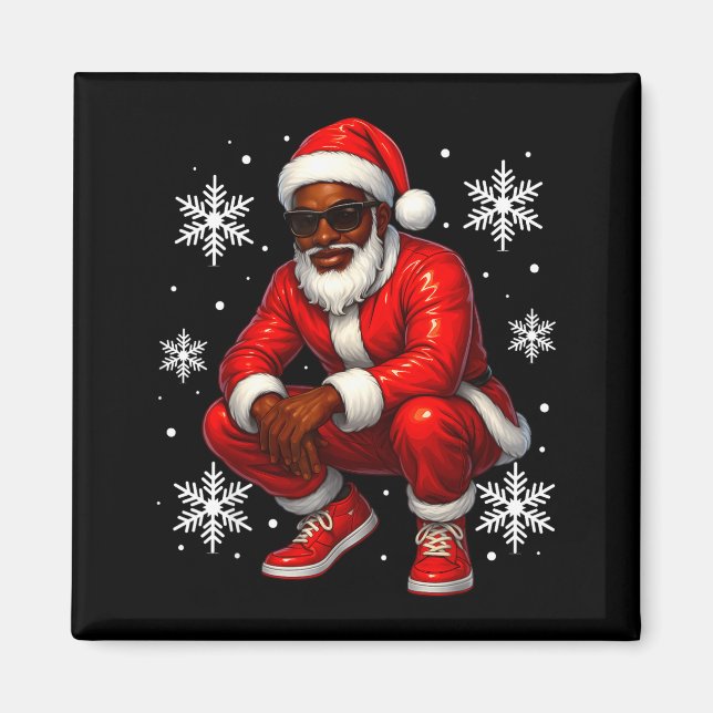 African American Cool Santa Claus Christmas Pajama Magnet (Front)