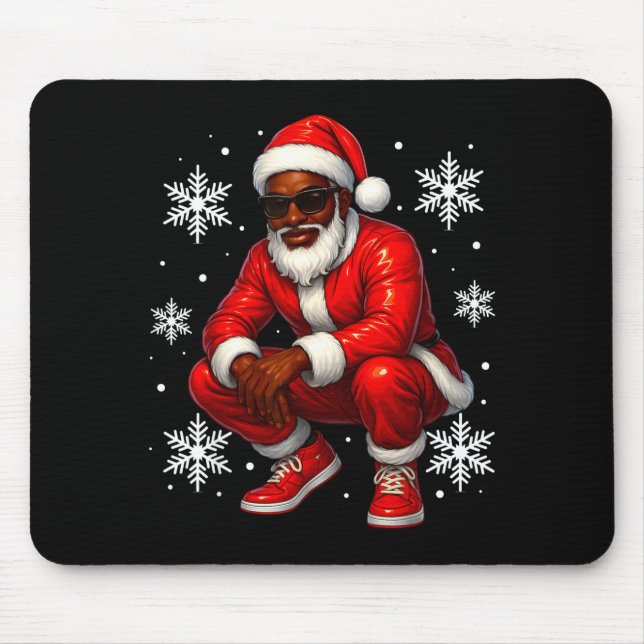 African American Cool Santa Claus Christmas Pajama Mouse Mat (Front)