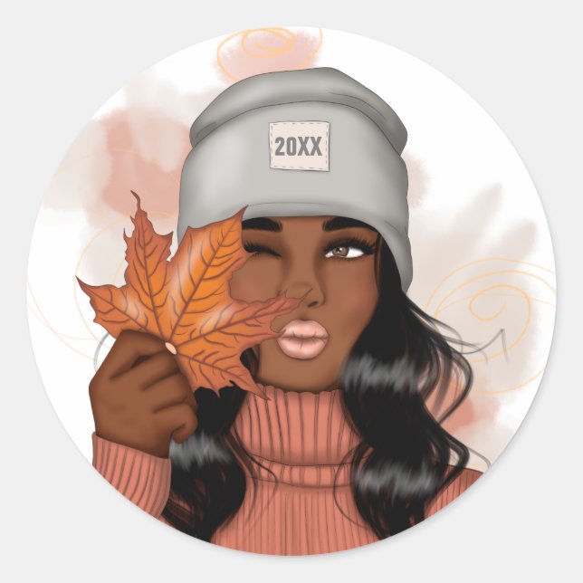 African American Cosy Autumn Fall Thanksgiving Classic Round Sticker (Front)