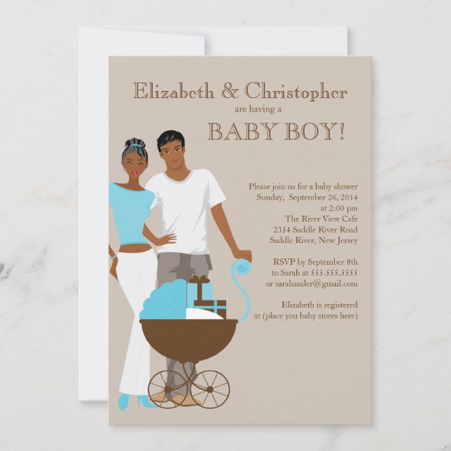 African American Couple Carriage Baby Shower Invitation (Front)