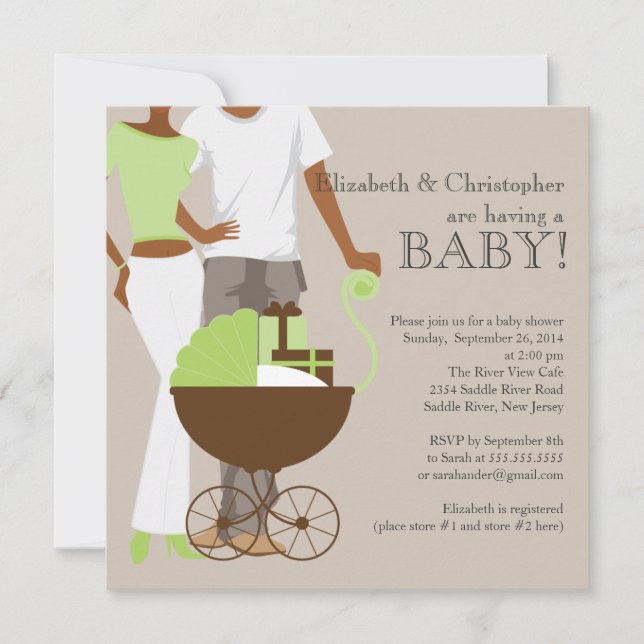 African American Couple Gender Neutral Baby Shower Invitation (Front)