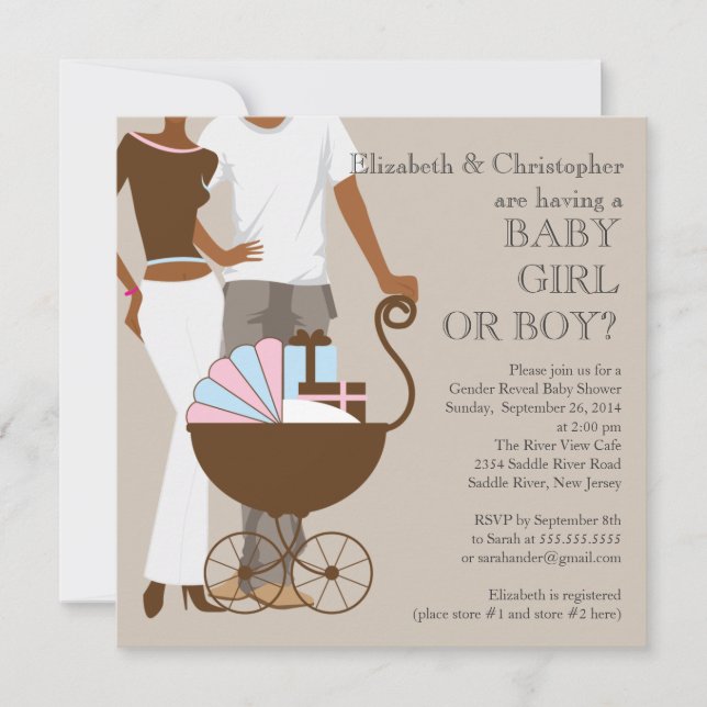 African American Couple Gender Reveal Baby Shower Invitation (Front)