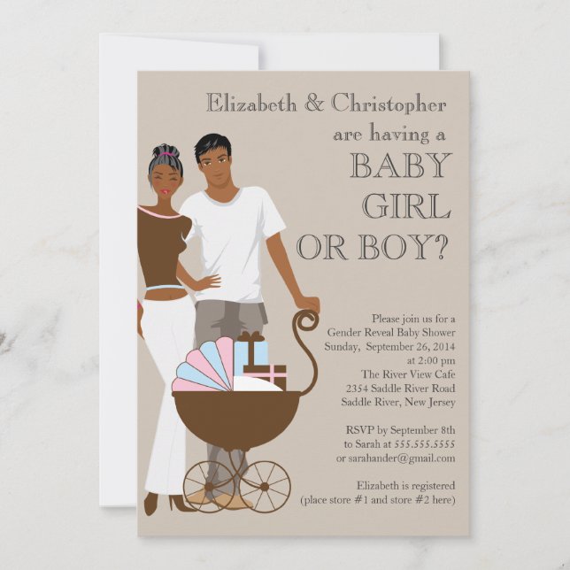 African American Couple Gender Reveal Baby Shower Invitation (Front)
