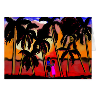 African American couple on beach with palm trees
