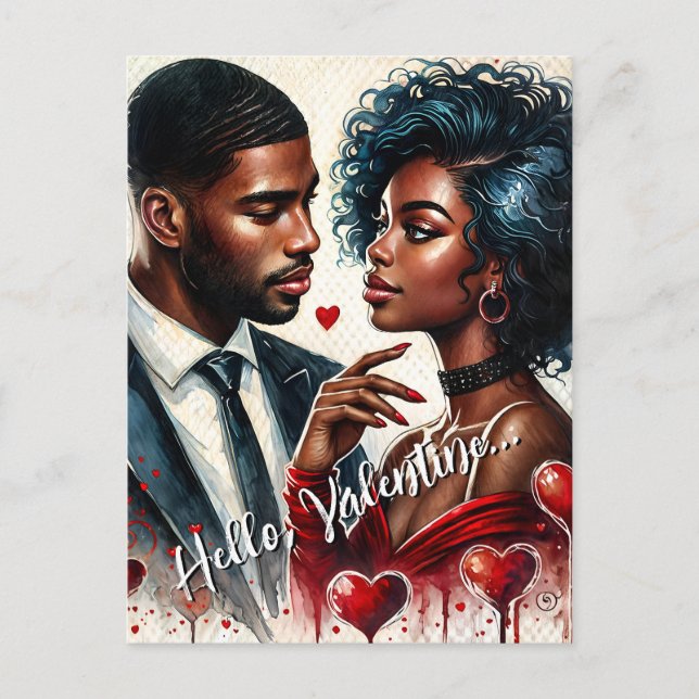 African American Couple Valentine Art Postcard (Front)