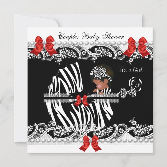 African American Couples Baby Shower Girl Zebra Invitation (Front)