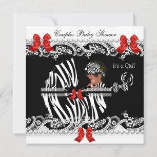 African American Couples Baby Shower Girl Zebra Invitation
