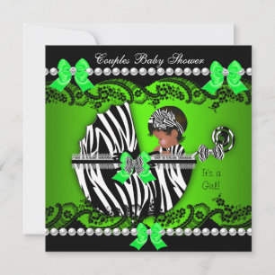 African American Couples Baby Shower Girl Zebra Invitation