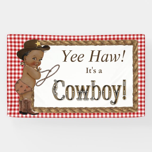 African American Cowboy Baby Shower Banner (Horizontal)