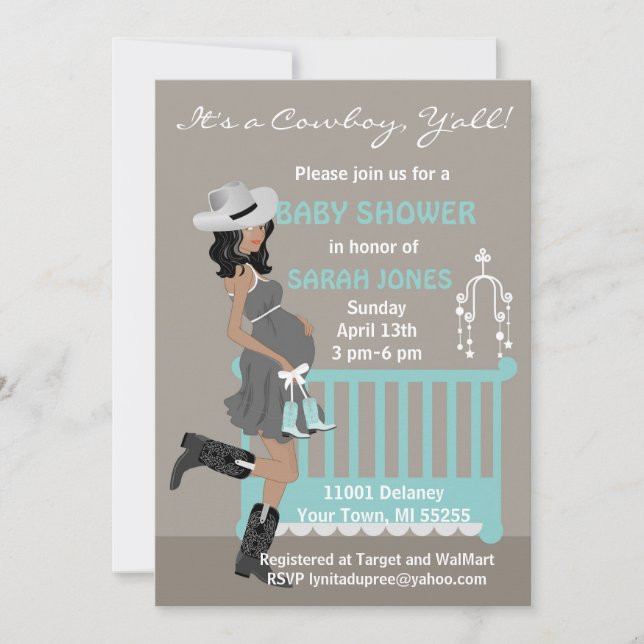 African American Cowboy Baby Shower Invitations (Front)