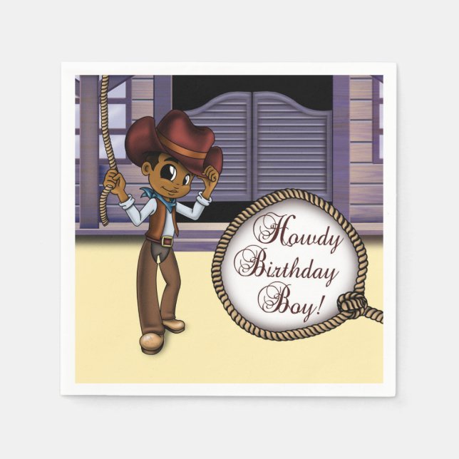 African American Cowboy Birthday Napkin (Front)
