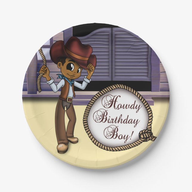 African American Cowboy Birthday Paper Plate (Front)