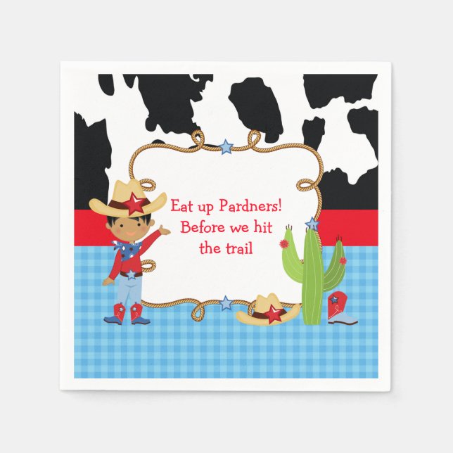 African American Cowboy Western Birthday Party Napkin (Front)