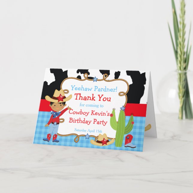 African American Cowboy Western Birthday Party Thank You Card (Front)